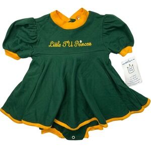 Little TU Princess Tiffin University Green Yellow Romper one pic 24M USA Cotton